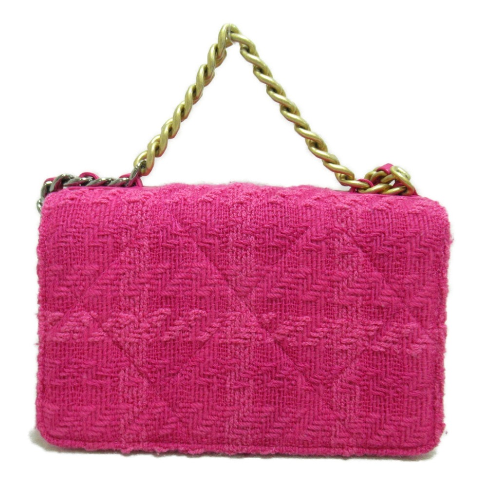 Chanel Pink Bag Shoulder Tweed Wallet Leather Chain 2way